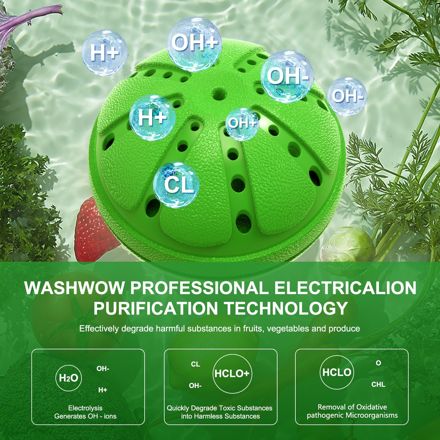 WASHWOW Fruit and Vegetable Cleaner Device, Mini Portable Wireless Food Purifier for Cleaning, Kitchen Gadgets for Deeply Clean Fruits and Veggies, Rice, Meat Even Small Clothes Washing Machine
