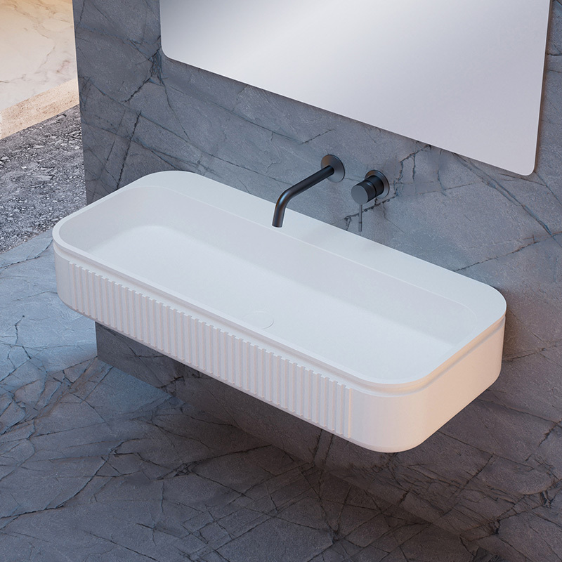 Wholesale High End Quality Solid Surface Fluted Wall Hung Basin QJ-RG0701-1