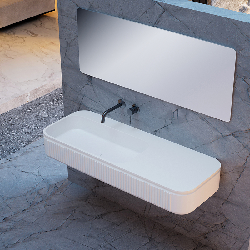 Factory Wholesale Solid Surface Fluted Wall Mounted Wash Basin QJ-RG0701-3