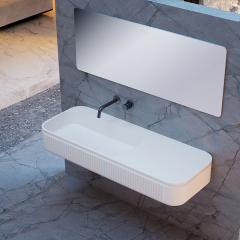 Factory Wholesale Solid Surface Fluted Wall Mounted Wash Basin QJ-RG0701-3
