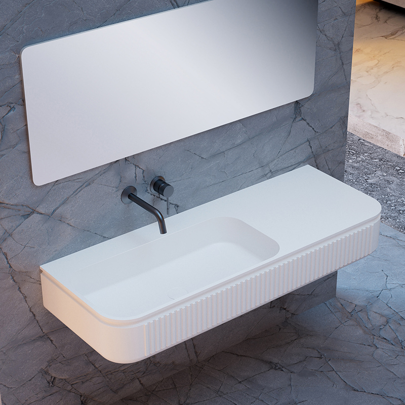 Quality Wholesale Unique Design Artificial Stone Fluted Wall Hung Sink QJ-RG0706-3