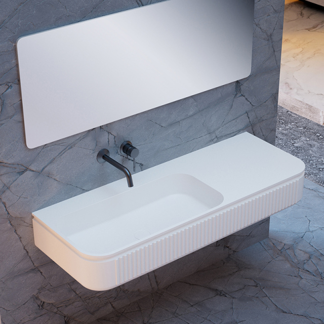 Quality Wholesale Unique Design Artificial Stone Fluted Wall Hung Sink QJ-RG0706-3