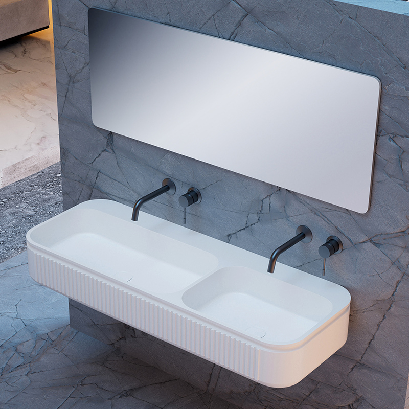Factory Directory Solid Surface Fluted Double Wall Mounted  Sinks QJ-RG0701-5