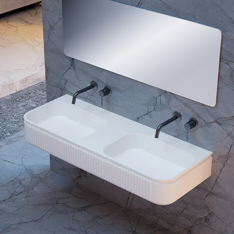 Factory Customized Artificial Stone Fluted Double Wall Mounted Sinks QJ-RG0706-2