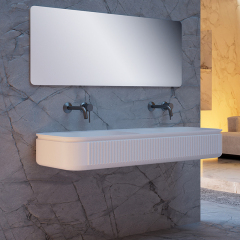 Wholesale Price Solid Surface Fluted Wall Hung Basin QJ-RG0701-2