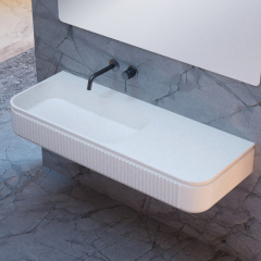 Quality Wholesale Unique Design Artificial Stone Fluted Wall Hung Sink QJ-RG0706-3