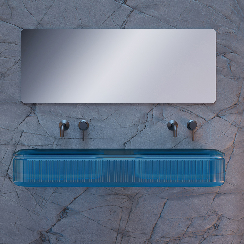 Hot Style Wholesale Fluted Transparent Double Wall Hung Basin QJ-RG0701T-2