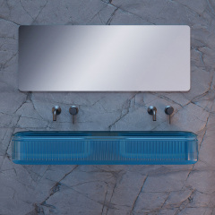 Hot Style Wholesale Fluted Transparent Double Wall Hung Basin QJ-RG0701T-2
