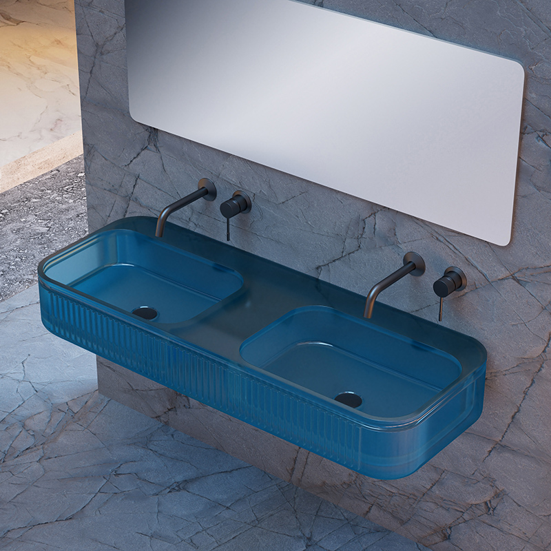 Hot Style Wholesale Fluted Transparent Double Wall Hung Basin QJ-RG0701T-2