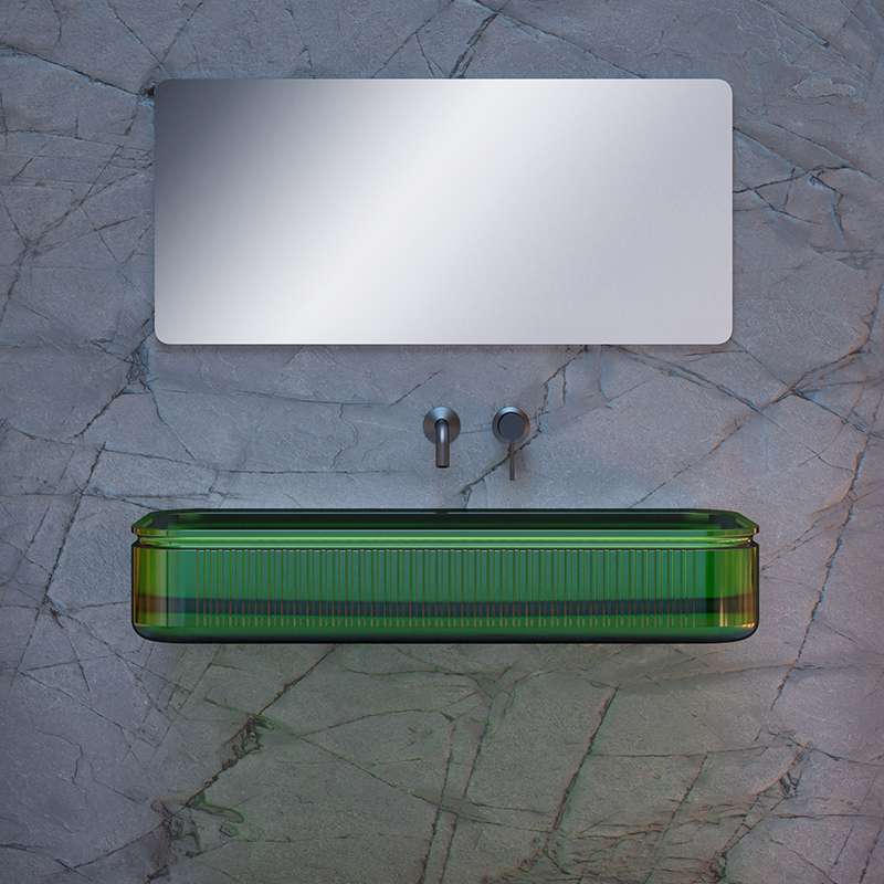 Popular Wholesale Designer Transparent Fluted Wall Hung Sink QJ-RG0701T-1