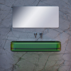 Popular Wholesale Designer Transparent Fluted Wall Hung Sink QJ-RG0701T-1