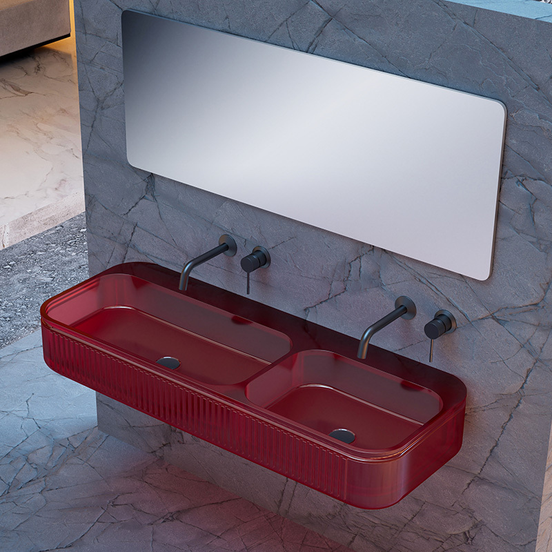 Wholesale High End Quality Luxury transparent Double Wall Mounted Sink QJ-RG0701T-5