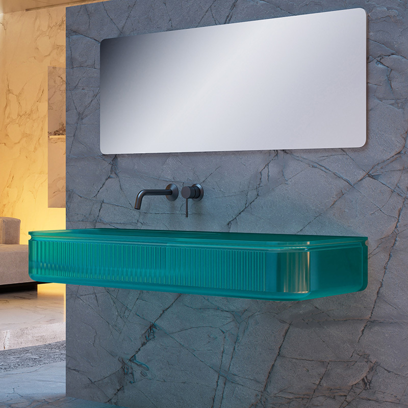 Factory Wholesale Stripe Wall Mounted Transparent Wash Basin QJ-RG0706T-3