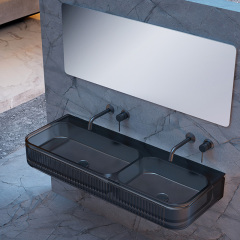 Factory Customized Transparent Double Wall Mounted Wash Basin QJ-RG0706T-5