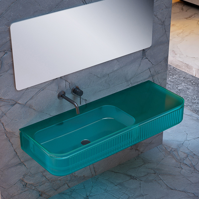 Factory Wholesale Stripe Wall Mounted Transparent Wash Basin QJ-RG0706T-3