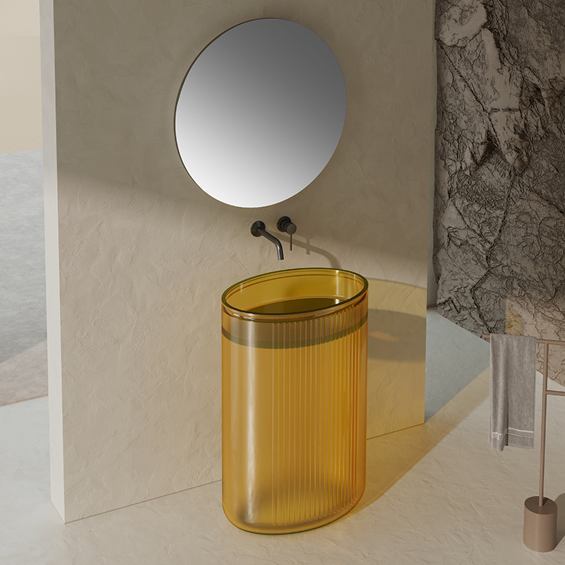 Hot Style Wholesale Transparent Resin Freestanding Pedestal Sink QJ-RZ0708T