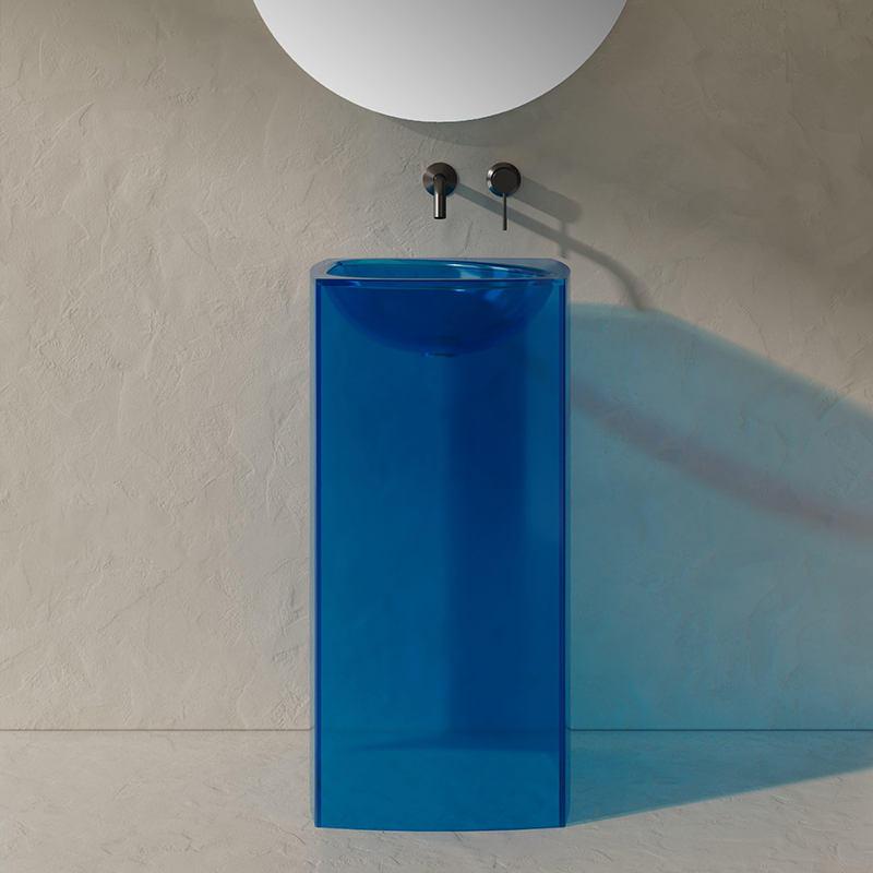 Factory Wholesale Clear Freestanding Pedestal Bathroom Basin QJ-RZ0802T