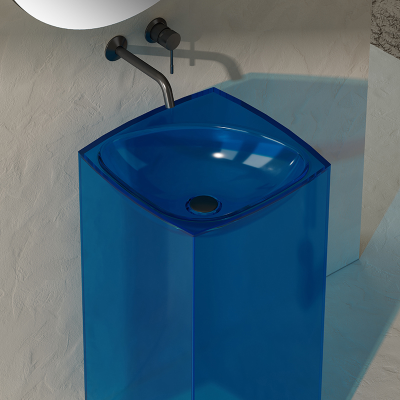 Factory Wholesale Clear Freestanding Pedestal Bathroom Basin QJ-RZ0802T