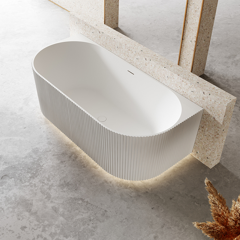 Hot Style Wholesale Oval Fluted Acrylic Back to Wall Bathtub QJ-Y0076