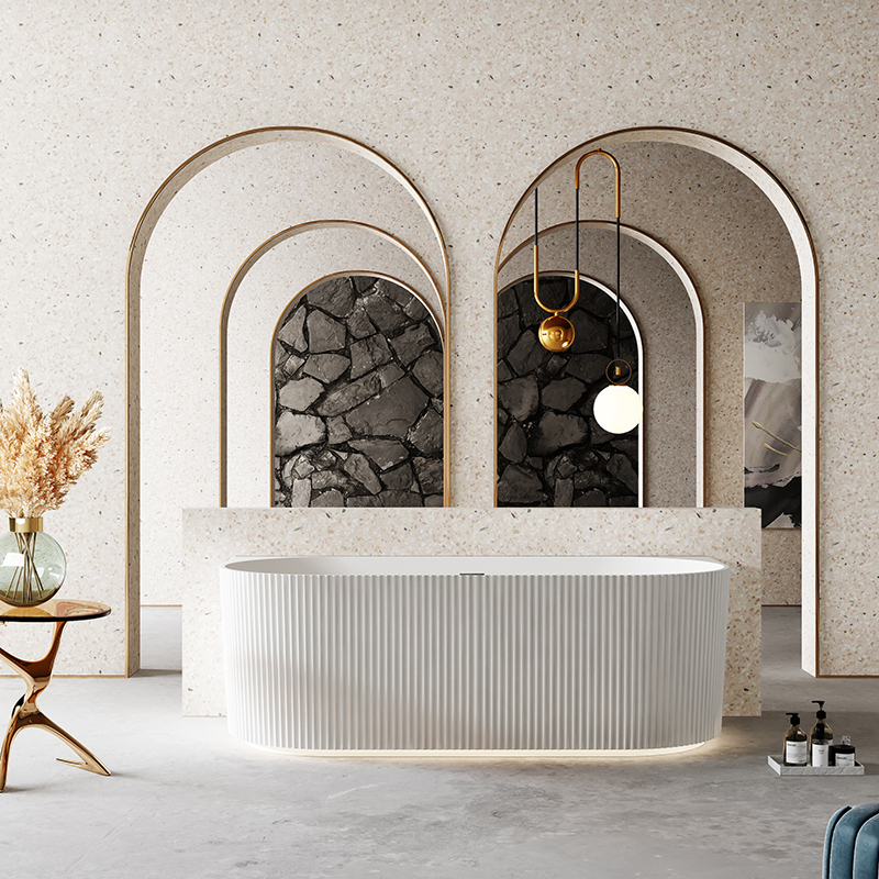 Hot Style Wholesale Oval Fluted Acrylic Back to Wall Bathtub QJ-Y0076