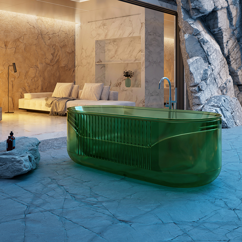 Factory Supply Quality Assurance Oval Fluted Freestanding Transparent Bathtub QJ-R0701T
