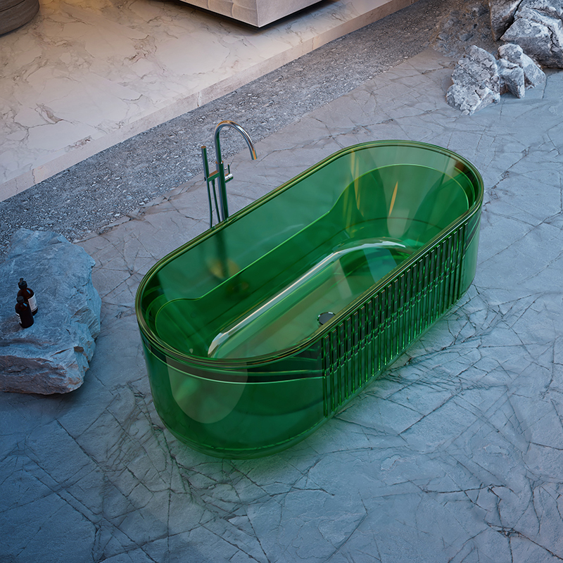 Factory Supply Quality Assurance Oval Fluted Freestanding Transparent Bathtub QJ-R0701T