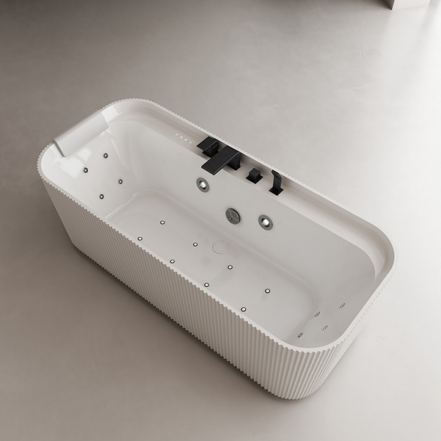 Factory Wholesale Fluted Freestanding Acrylic Air Bubble Massage Bathtub QJ-Y0082M