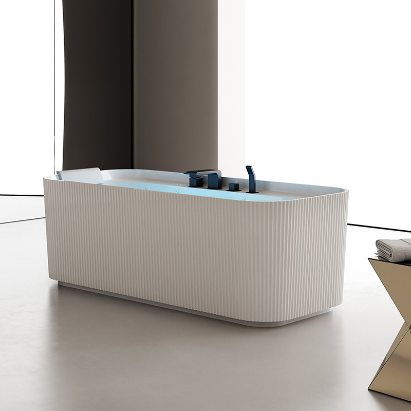 Factory Wholesale Fluted Freestanding Acrylic Air Bubble Massage Bathtub QJ-Y0082M
