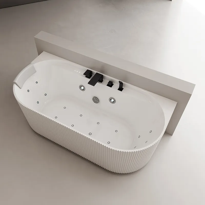 Factory Supply Quality Assurance Fluted Oval Back to Wall Acrylic Revive Heated Massage Bathtub QJ-Y0086M