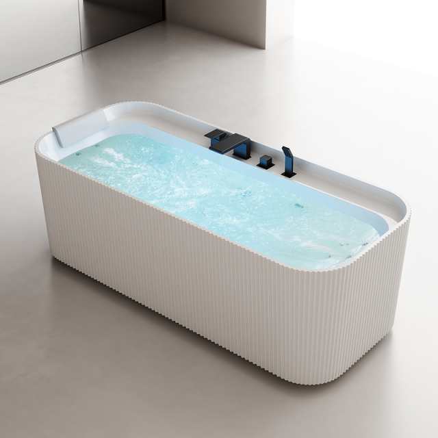 Factory Wholesale Fluted Freestanding Acrylic Air Bubble Massage Bathtub QJ-Y0082M