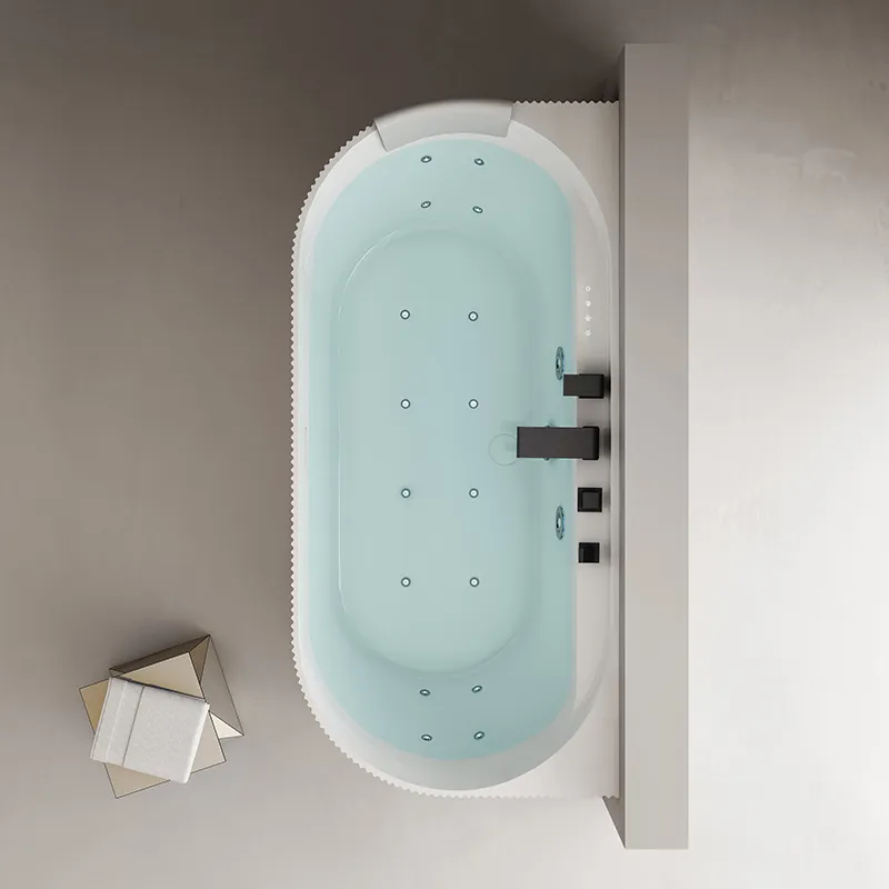 Factory Supply Quality Assurance Fluted Oval Back to Wall Acrylic Revive Heated Massage Bathtub QJ-Y0086M