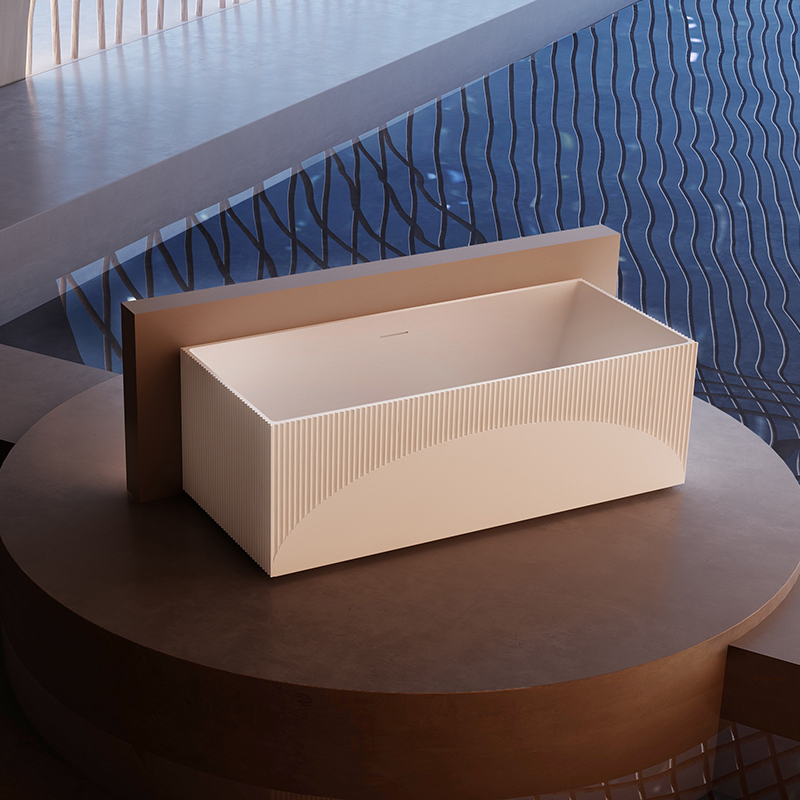Wholesale Fashion Fluted Back to Wall Rectangular Acrylic Bathtub HY-7185