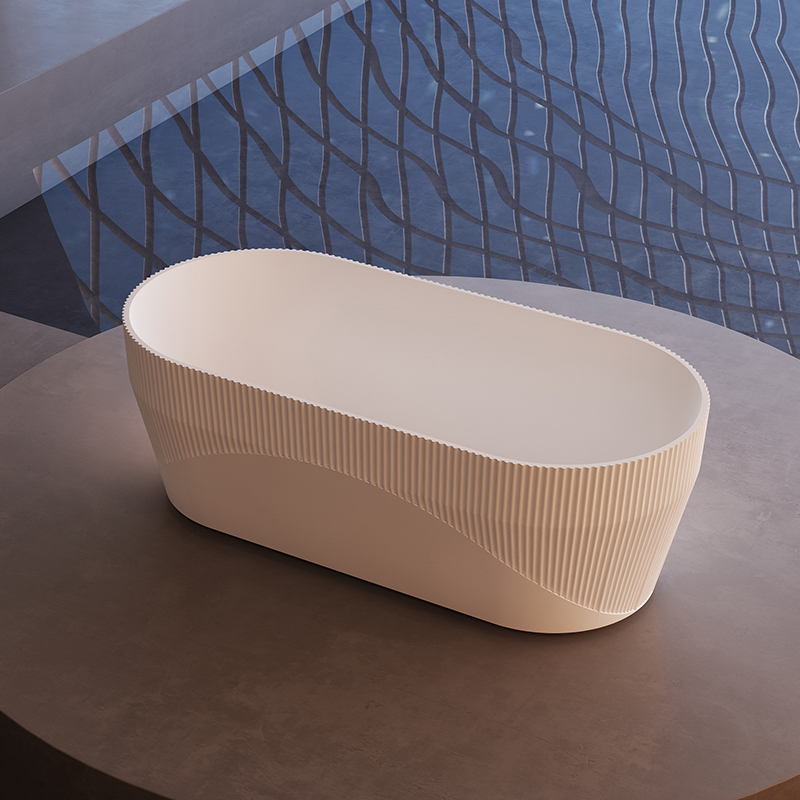 China Wholesale Factory Freestanding Striped Oval Acrylic Bathtub HY-7181