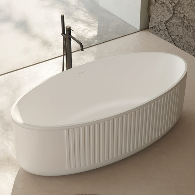 Wholesale Fashion Freestanding Solid Surfece Wide Fluted V Groove Bathtub QJ-R0708
