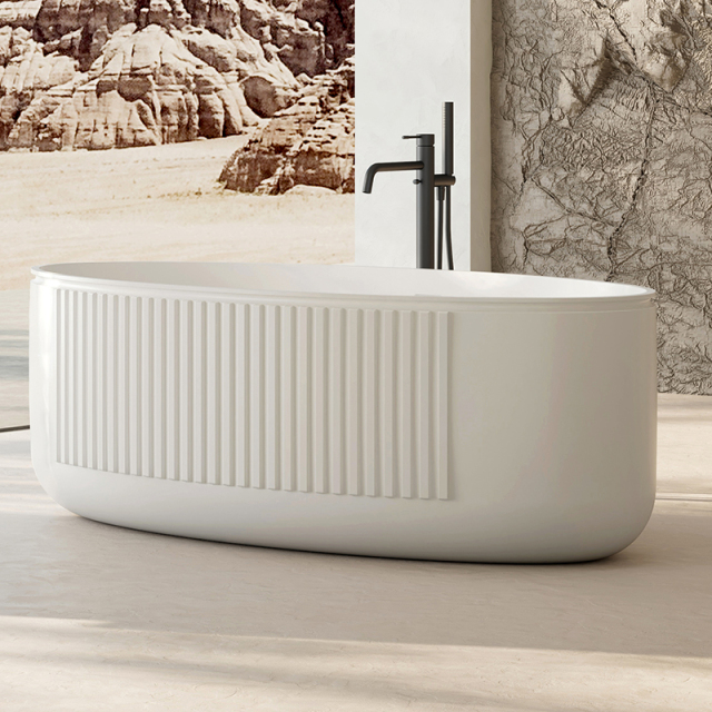 Wholesale Fashion Freestanding Solid Surfece Wide Fluted V Groove Bathtub QJ-R0708