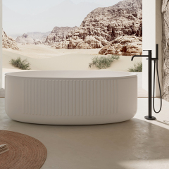 Wholesale Fashion Freestanding Solid Surfece Wide Fluted V Groove Bathtub QJ-R0708