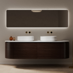 Factory Supply Double Countertop Sinks Wood Grain Hanging Bathroom Cabinet Set HB-5002