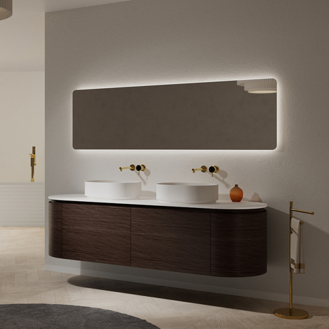 Factory Supply Double Countertop Sinks Wood Grain Hanging Bathroom Cabinet Set HB-5002