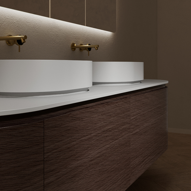 Factory Supply Double Countertop Sinks Wood Grain Hanging Bathroom Cabinet Set HB-5002