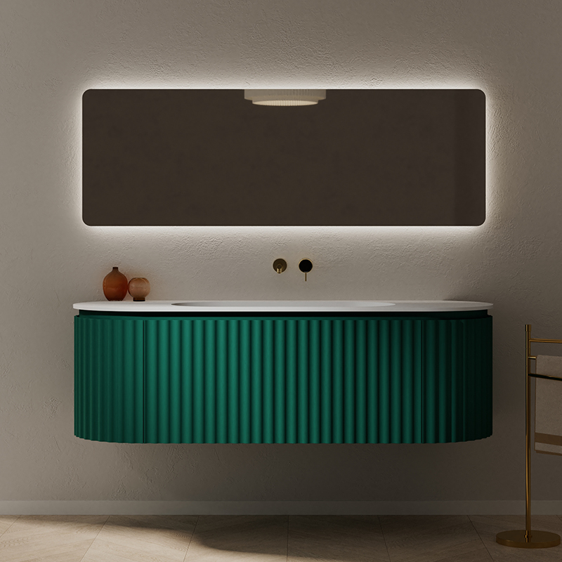 Quality Wholesale Unique Design Fluted Oval Wall Hung Bathroom Cabinet Unit With Undercounter Basin HB-5111