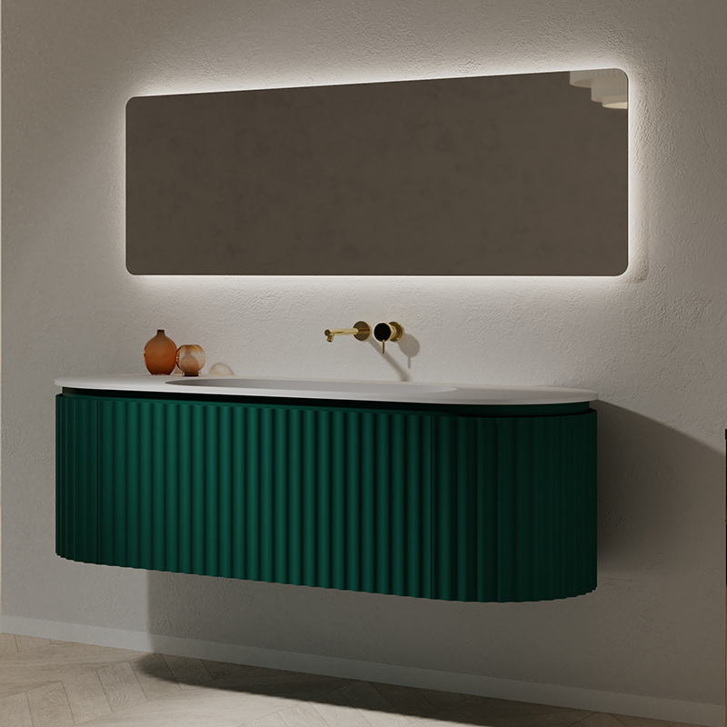 Quality Wholesale Unique Design Fluted Oval Wall Hung Bathroom Cabinet Unit With Undercounter Basin HB-5111