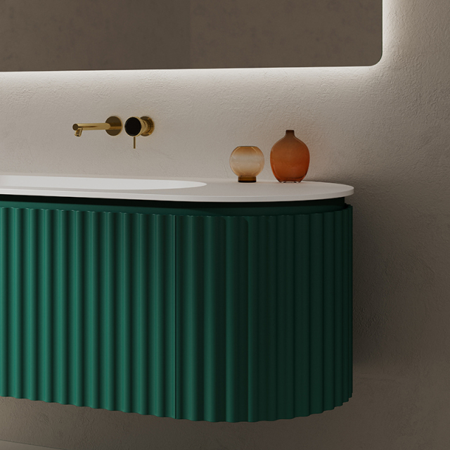 Quality Wholesale Unique Design Fluted Oval Wall Hung Bathroom Cabinet Unit With Undercounter Basin HB-5111