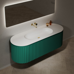 Quality Wholesale Unique Design Fluted Oval Wall Hung Bathroom Cabinet Unit With Undercounter Basin HB-5111