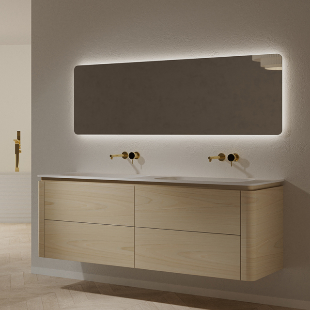 Hot Style Wholesale Double Basins Wood Color Wall Hung Bathroom Vanity HB-5512
