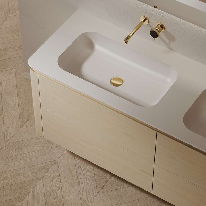 Hot Style Wholesale Double Basins Wood Color Wall Hung Bathroom Vanity HB-5512