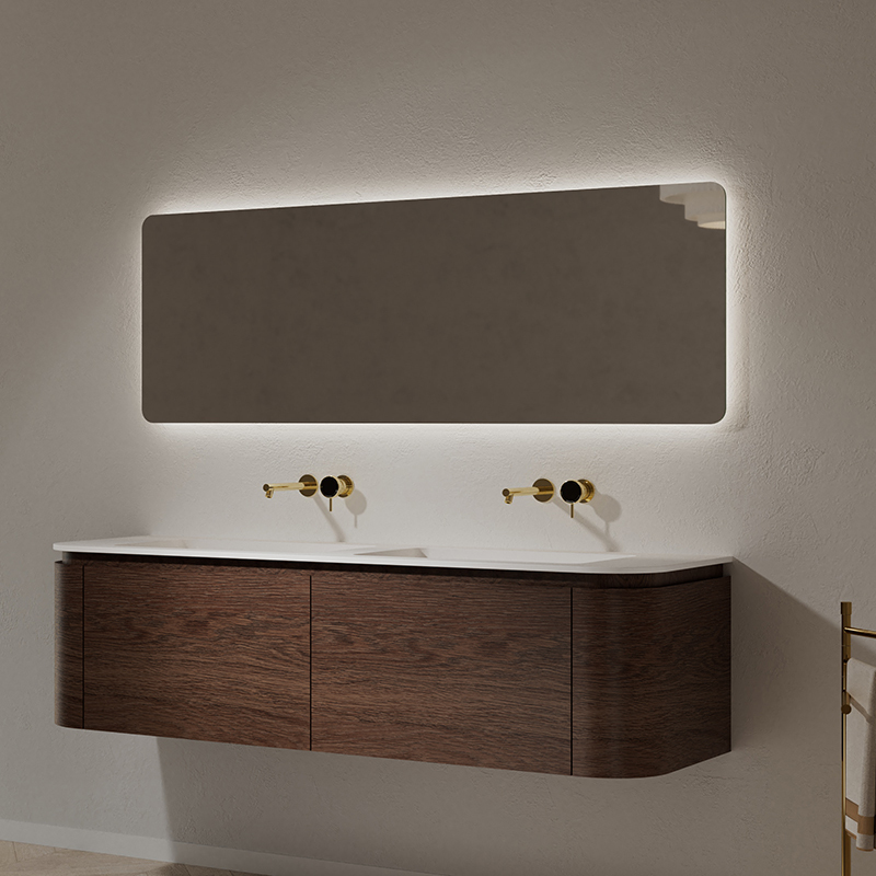 Wholesale Factory Single Sink Wood Grain Hanging Bathroom Cabinet Set HB-5602