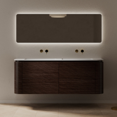 Popular Wholesale Designer Double Sinks Wood Grain Hanging Bathroom Vanity Unit HB-5612