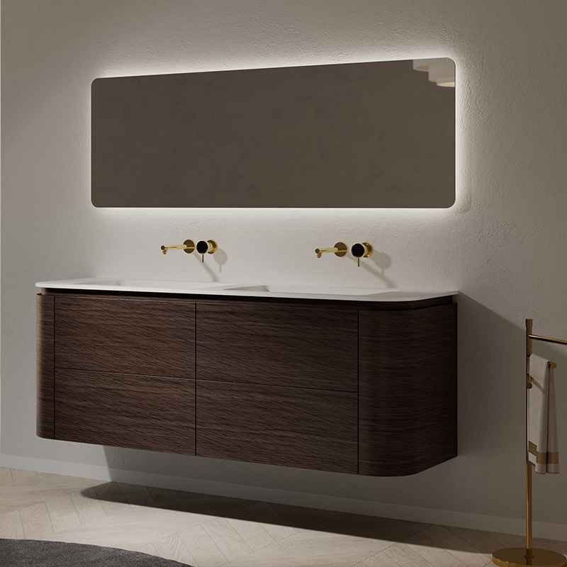 Popular Wholesale Designer Double Sinks Wood Grain Hanging Bathroom Vanity Unit HB-5612