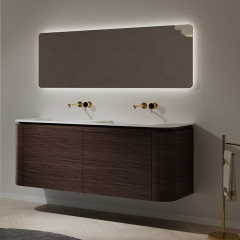 Popular Wholesale Designer Double Sinks Wood Grain Hanging Bathroom Vanity Unit HB-5612