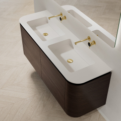 Popular Wholesale Designer Double Sinks Wood Grain Hanging Bathroom Vanity Unit HB-5612